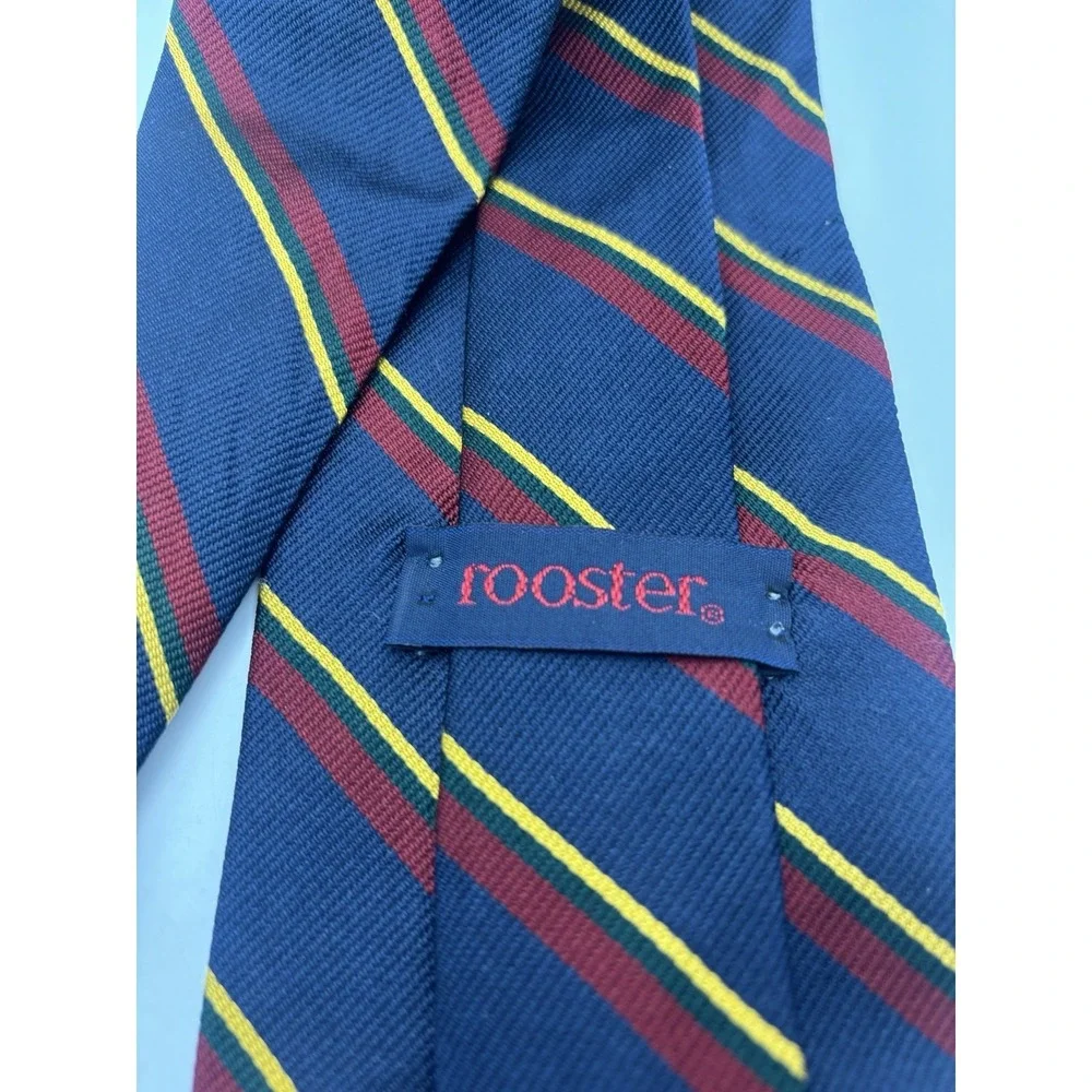 Rooster Silk Tie Necktie Blue Red Yellow‎ Repp 3.5